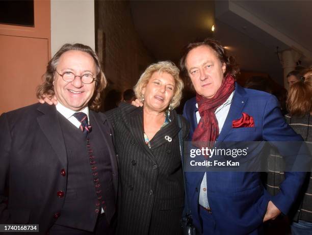 Bill Pallot, Sylvia Beder and Jean Christophe Molinier attend the "Destins De Femmes" Premiere at Theatre Du Rond Point Des Champs Elysees on October...