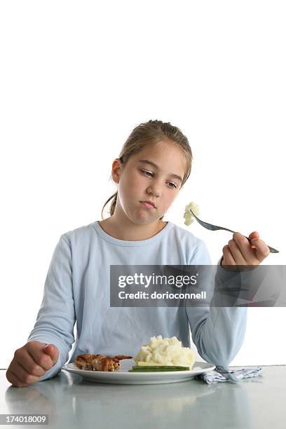 not eating this - picky eater stockfoto's en -beelden