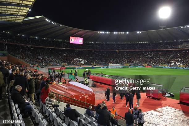 General view at half time as the UEFA EURO 2024 European qualifier match between Belgium and Sweden is abandoned at King Baudouin Stadium on October...