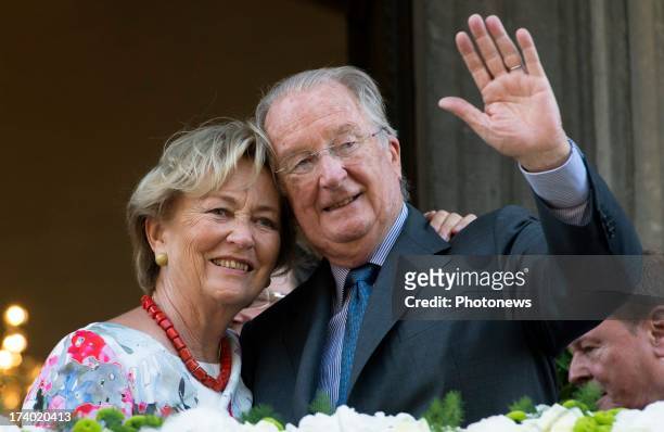 King Albert of Belgium and Queen Paola of Belgium during their last official visit as King and Queen of Belgium on July 19, 2013 in Liege, Belgium.