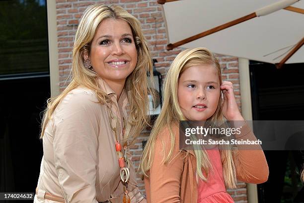 Queen Maxima of the Netherlands and her daughter Crown Princess Catharina-Amalia of the Netherlands pose during the annual summer photoc all at...