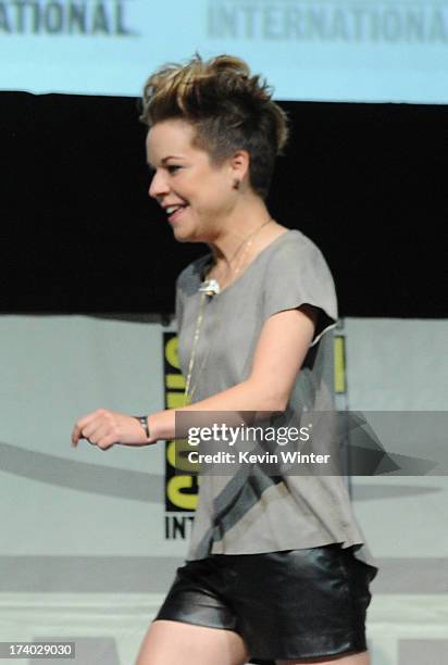 Actress Tina Majorino speaks onstage at the "Veronica Mars" special video presentation and Q&A during Comic-Con International 2013 at San Diego...