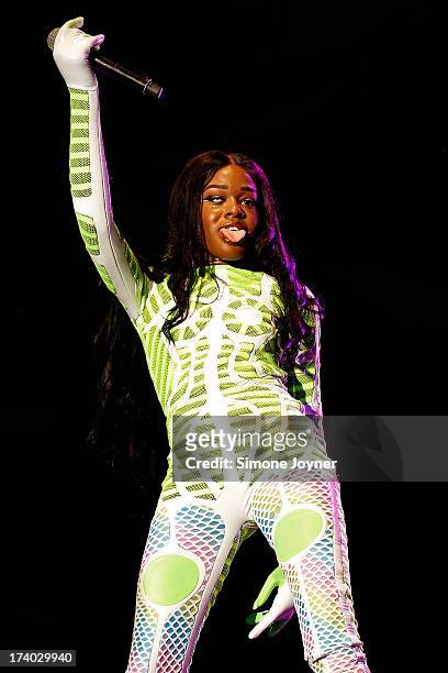 Rapper Azealia Banks performs live on the main stage on Day 1 of the Lovebox festival at Victoria Park on July 19, 2013 in London, England.