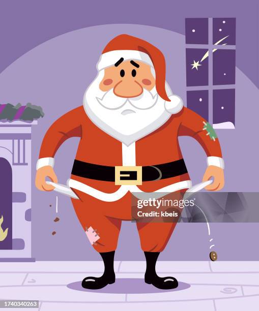 poor santa claus showing empty pockets - hand pulling isolated stock illustrations