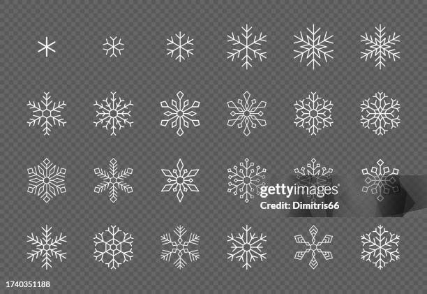 illustrations, cliparts, dessins animés et icônes de ensemble de flocons de neige vectoriels avec trait modifiable - cristaux