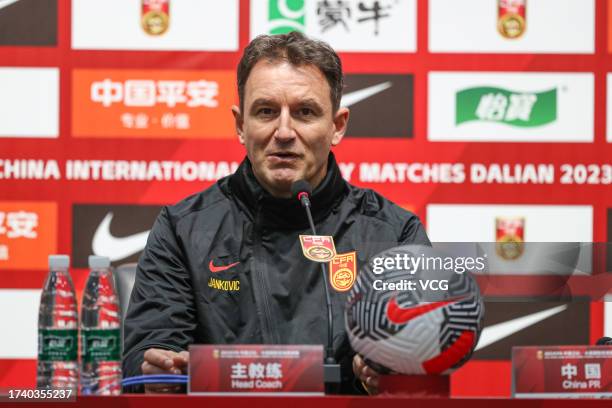 Head coach Aleksandar Jankovic of Team China attends a press conference after CFA Team China International Friendly Match between China and...