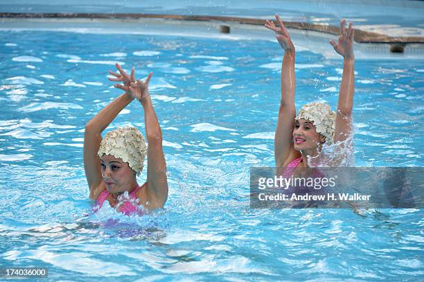 View of Synchronized swimming at the Esther Williams cocktail reception during Mercedes-Benz Fashion Week Swim 2014 at The Raleigh on July 19, 2013...