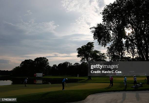 Russell Knox putts on the 18th green during the second round of the Sanderson Farms Championship at Annandale Golf Club on July 19, 2013 in Madison,...