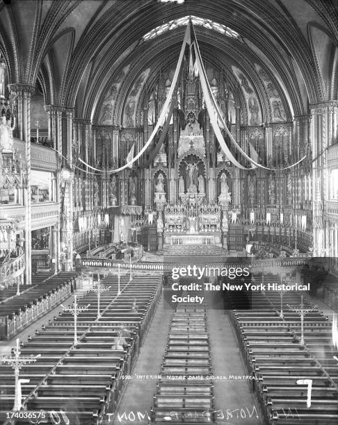 Interior of Notre Dame Church, Montreal, Quebec, Canada, 1890s.