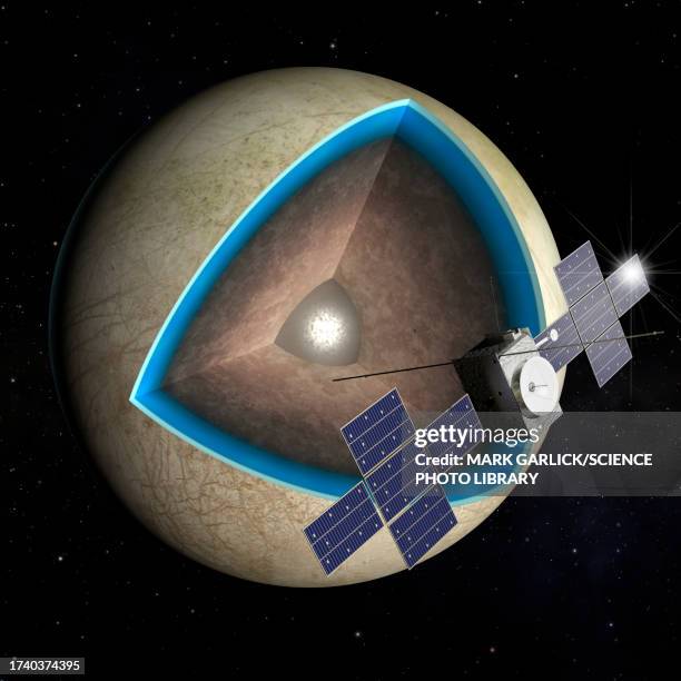 juice spacecraft and europa, illustration - temperature sensor stock pictures, royalty-free photos & images