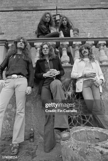 1st SEPTEMBER: Rock group Deep Purple posed at Clearwell Castle in Gloucestershire, England in September 1973. Clockwise from top left: Ian Paice,...
