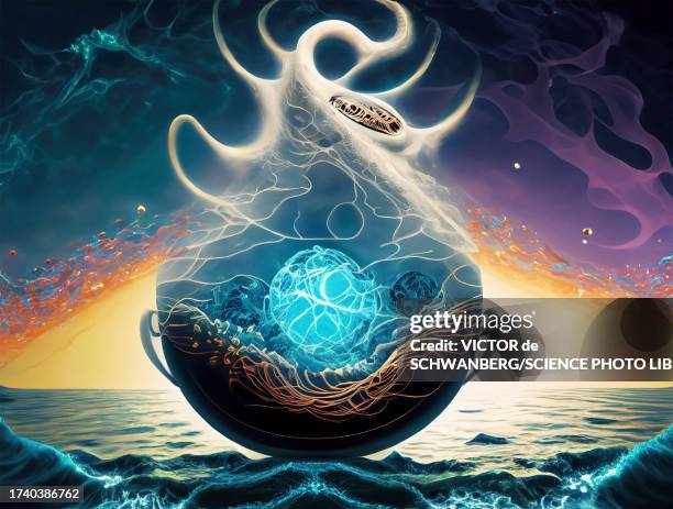 quantum fluctuation, conceptual illustration - quantum physics stock illustrations