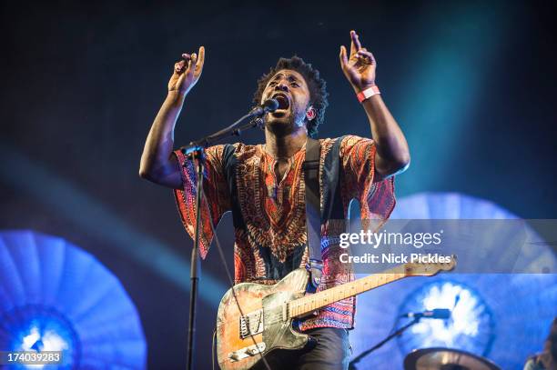 Kele Okereke of Bloc Party performs at Day 2 of the Latitude Festival at Henham Park Estate on July 19, 2013 in Southwold, England.