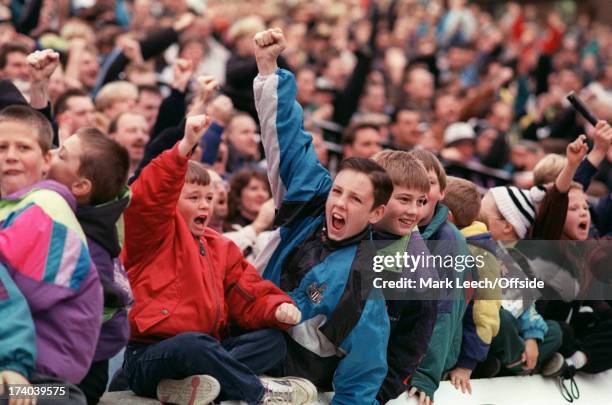 English Football League Division One, Newcastle United v Tranmere Rovers, Young Newcastle fans celebrate . (Photo by David Davies/Mark Leech Sports...