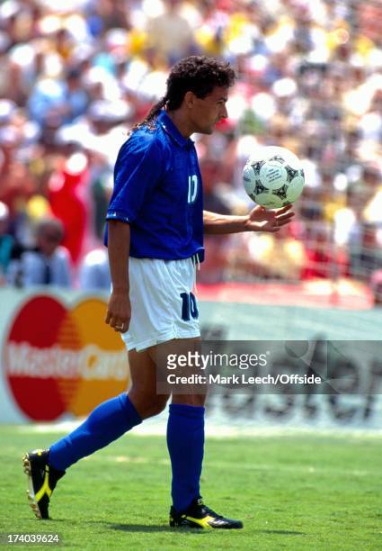 July 1994 World Cup Final 1994, Brazil v Italy Los Angeles, Roberto Baggio walks out to place his ball on the penalty spot.