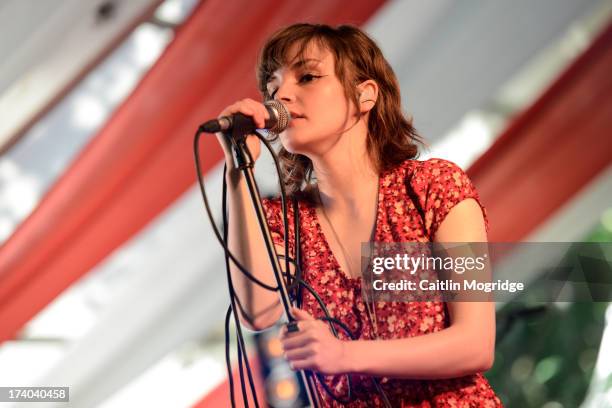 Lauren Mayberry of Chvrches performs on stage on Day 2 of Latitude Festival 2013 at Henham Park Estate on July 19, 2013 in Southwold, England.