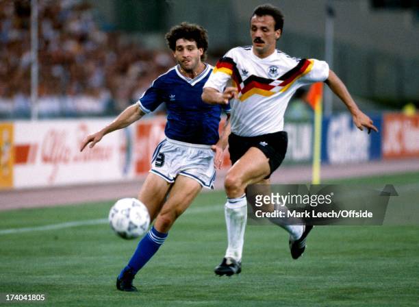 Football World Cup 1990, West Germany v Argentina, Gustavo Dezotti and Juergen Kohler.