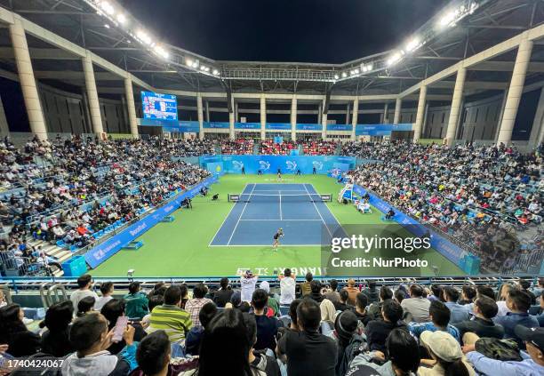 The women's singles final of the 2023 Jiangxi Open tennis tournament is held at the Tennis Hall of Nanchang International Sports Center in Nanchang,...