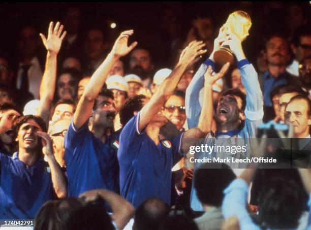 Football World Cup 1982, Italy v West Germany, Dino Zoff lifts the World Cup as his team mates celebrate.