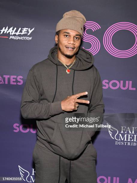 Cory Hardrict attends the Los Angeles screening of Faith Media Distribution's "Soul Mates" at IPIC Westwood on October 16, 2023 in Los Angeles,...