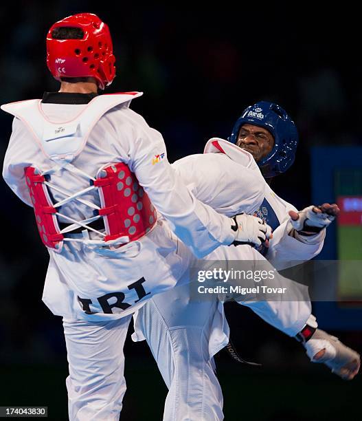 Anthony Obame of Gabon competes with Sajjad Mardani of Iran during the men's +87 kg final combat of WTF World Taekwondo Championships 2013 at the...