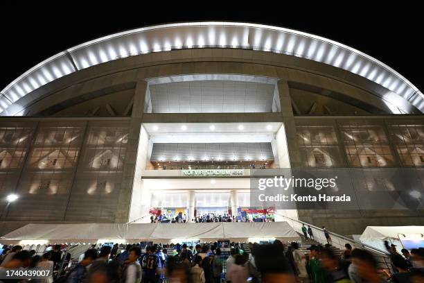 General view of the stadium prior to the international friendly match between Japan and Tunisia at Noevir Stadium Kobe on October 17, 2023 in Kobe,...