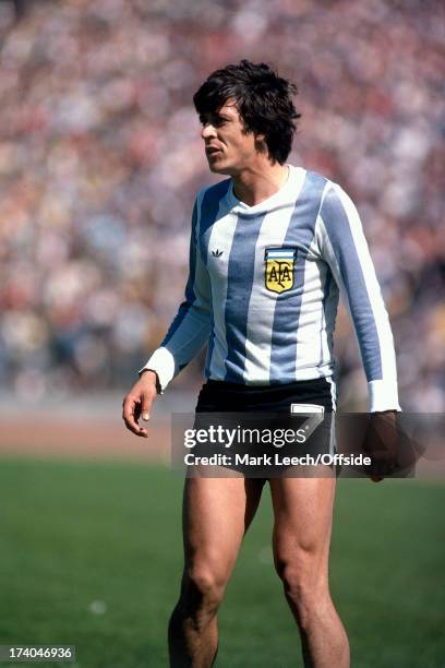 June 1979 - International football - Scotland v Argentina - Argentinian Rene Houseman stands in his short shorts with his socks down..
