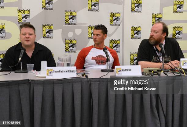 Producer Sean Patrick O'Reilly, writer and director Vlad Yudin and artist Tim Bradstreet attend the "ARCANA Comics: HeadSmash'ing Into Comics, Film,...