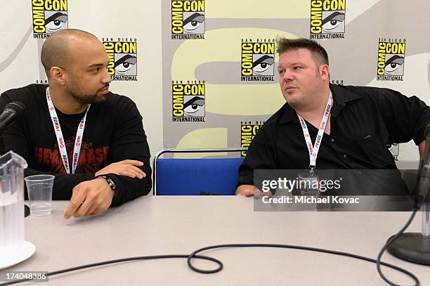 Producer and publisher Edwin Mejia and producer Sean Patrick O'Reilly attend the "ARCANA Comics: HeadSmash'ing Into Comics, Film, and More" during...