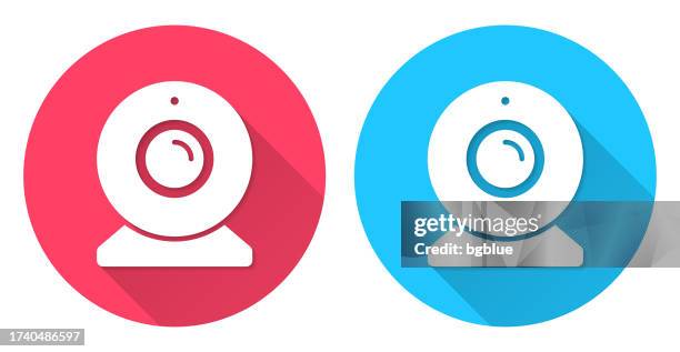webcam. round icon with long shadow on red or blue background - security camera isolated stock illustrations