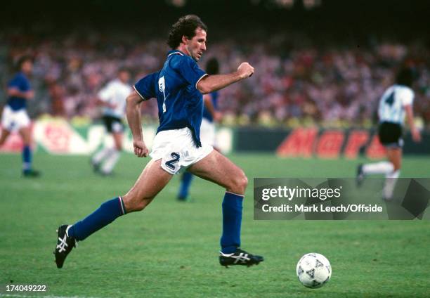 July 1990 FIFA World Cup semi-final - Argentina v Italy, Italian defender Franco Baresi brings out the ball.