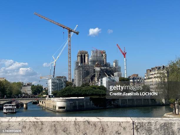 Chantier des travaux de rénovation de la cathédrale Notre-Dame de Paris le 15 septembre 2023 à Paris.
