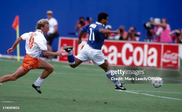 Football World Cup 1994, Brazil v Holland , Romario scores the first goal for Brazil.