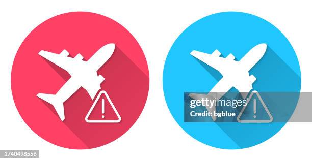 flight restriction. round icon with long shadow on red or blue background - two planes stock illustrations