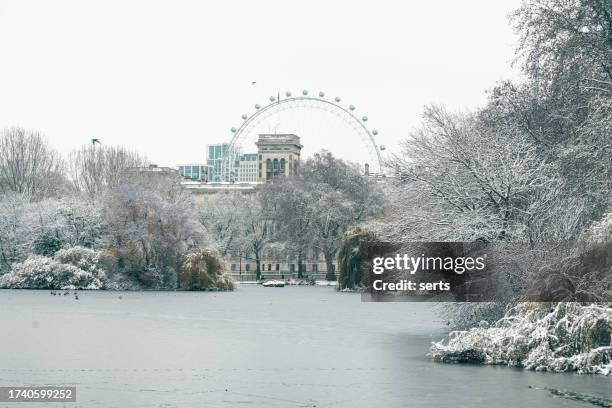 enchanting london winter view from st. james's park, westminster - honour guard stock pictures, royalty-free photos & images