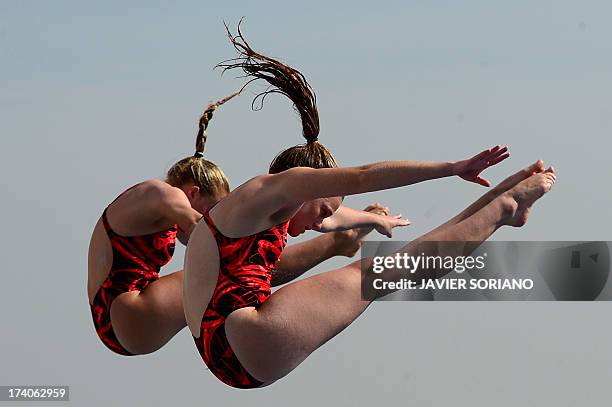 South Africa's Nicole Gillis and Julia Vincent compete in the women's 3-metre synchro springboard preliminary diving event in the FINA World...