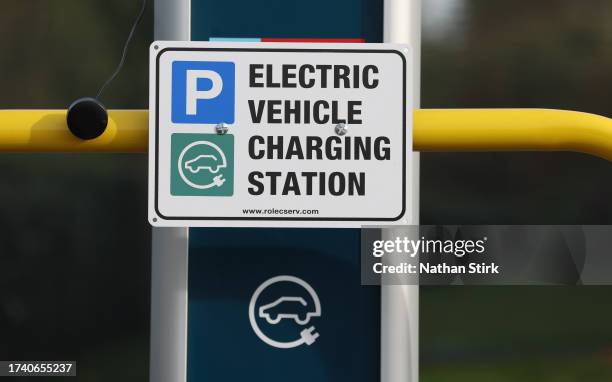 An electric vehicle charging pod point is seen on October 17, 2023 in Winsford, United Kingdom.