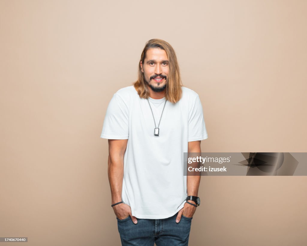 Portrait of friendly handsome man
