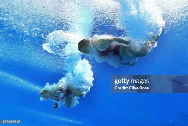 Nicole Gillis and Julia Vincent of South Africa compete in the Women's 3m Springboard Synchronised Diving preliminary round on day one of the 15th...