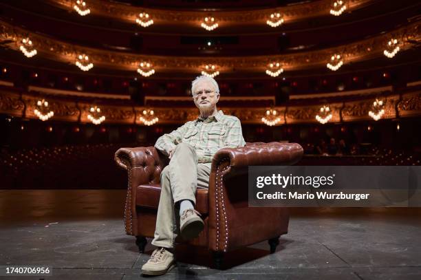 American composer and conductor, John Adams attends the "Antony & Cleopatra" Opera by John Adams presentation on October 16, 2023 in Barcelona, Spain.