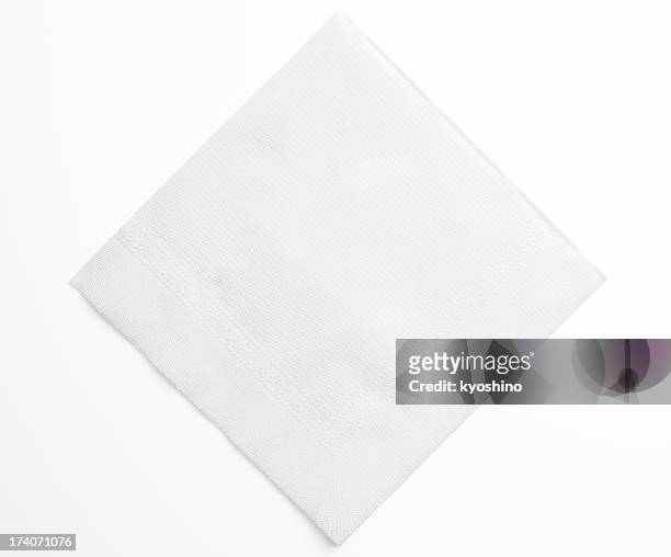 isolated shot of blank white paper napkin on white background - napkin stock pictures, royalty-free photos & images
