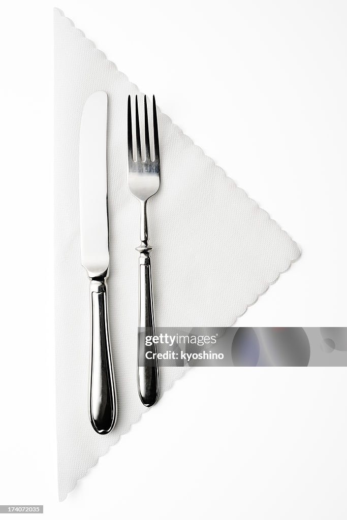 Isolated shot of place setting on white background