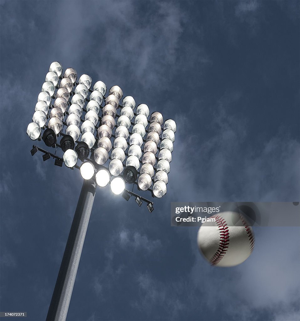 Baseball home run under the stadium lights