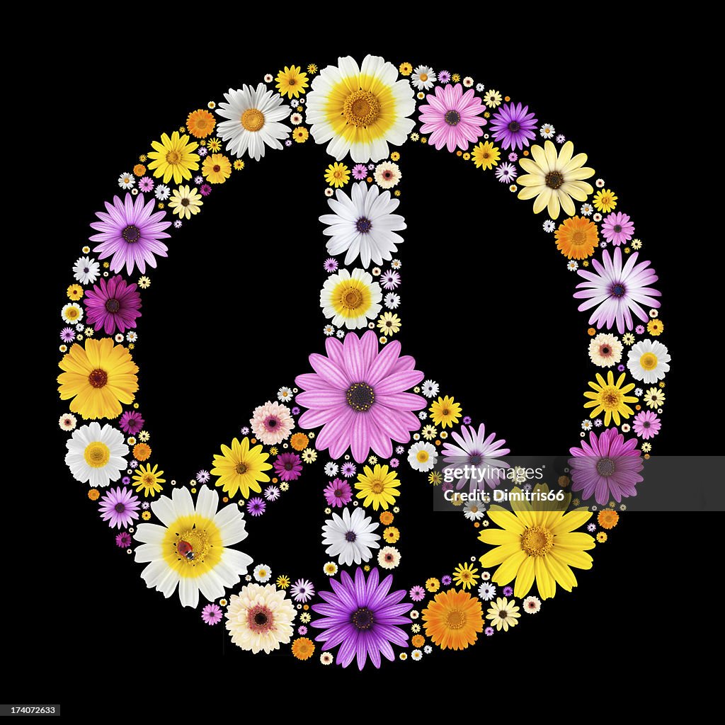 Peace symbol made from flowers