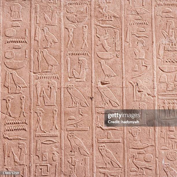 ägyptische hieroglyphenschrift in karnak-tempel in der nähe von luxor - sandstein stock-fotos und bilder