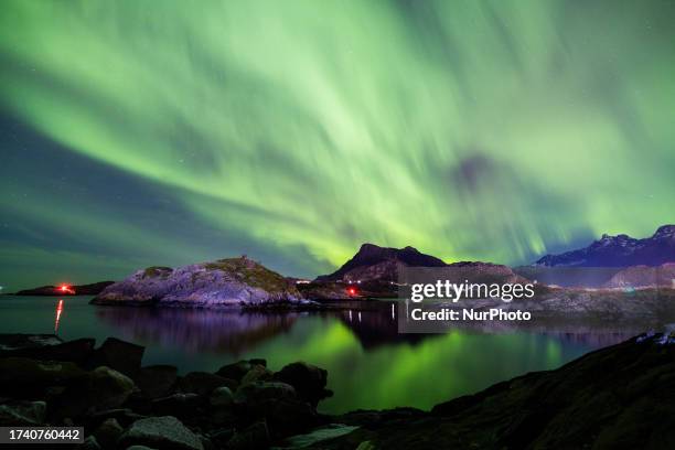 The Northern Lights appear in the sky in Svolvaer, Norway, on October 22, 2023. The Northern Lights occur due to the interplay between the sun and...