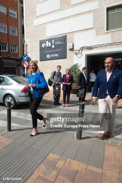 Infanta Cristina leaving the Caritas School of Hotel Management on October 17 in Murcia, Region of Murcia, Spain. The School of Hotel Management was...