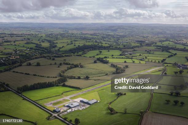 In an aerial view, Welshpool Airfield on September 23, 2023. In Powys, United Kingdom.