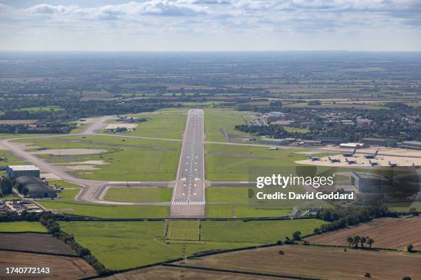 In an aerial view, Brize Norton one of the largest Royal Air Force on August 23,2023 in Oxford, United Kingdom.