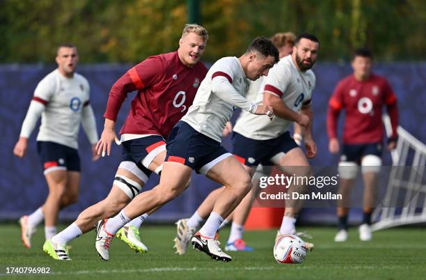 Henry Arundell of England makes a break during a training session at Institut National du Sport on October 17, 2023 in Paris, France.